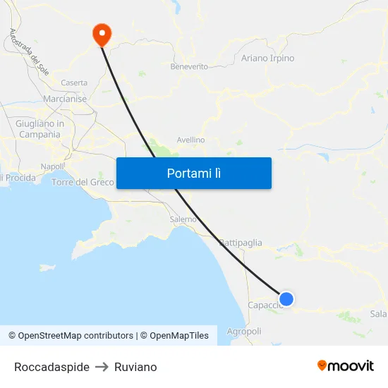 Roccadaspide to Ruviano map