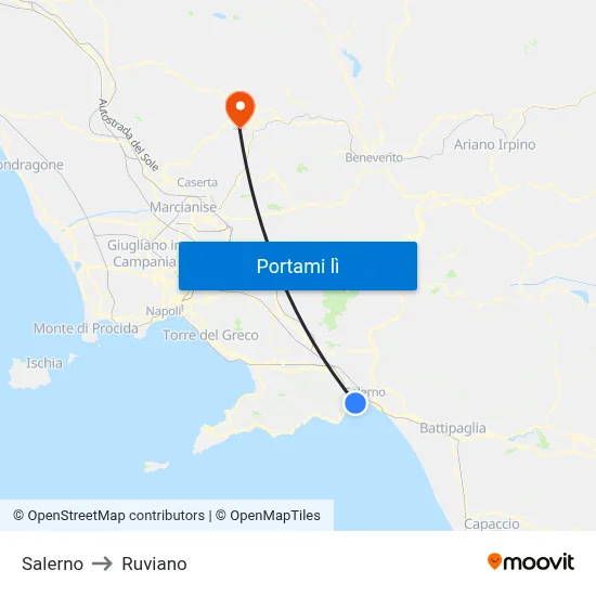 Salerno to Ruviano map