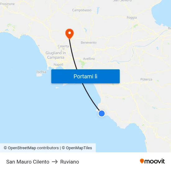 San Mauro Cilento to Ruviano map