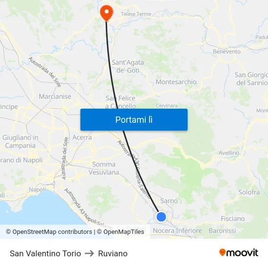 San Valentino Torio to Ruviano map