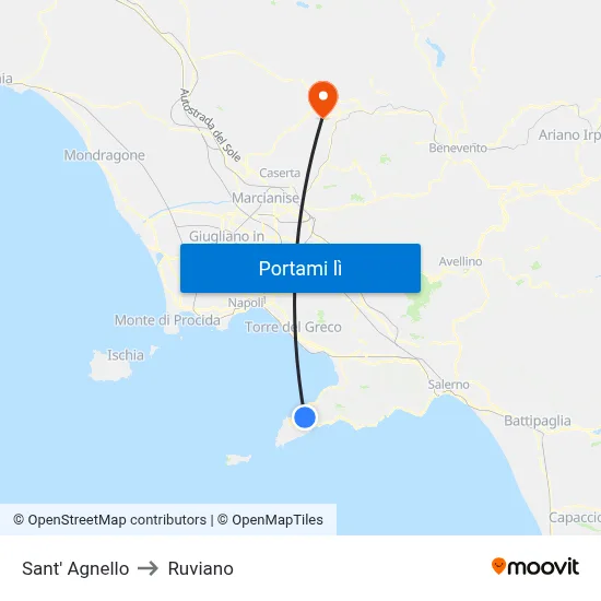 Sant' Agnello to Ruviano map
