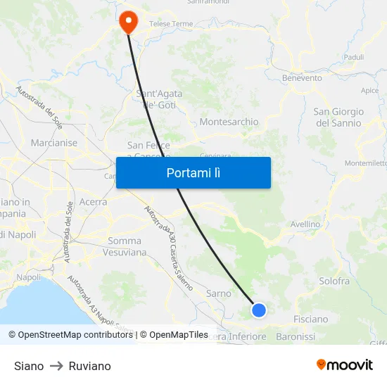 Siano to Ruviano map