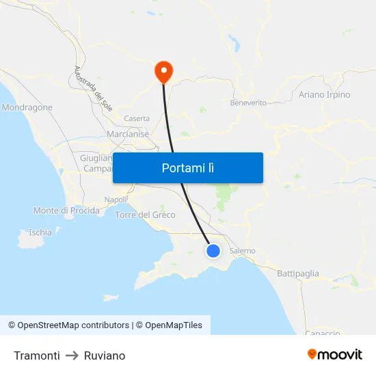 Tramonti to Ruviano map