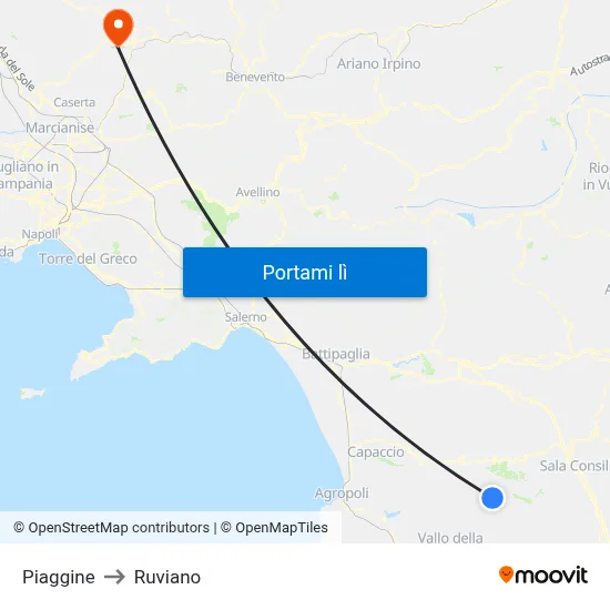 Piaggine to Ruviano map