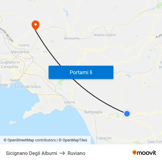 Sicignano Degli Alburni to Ruviano map