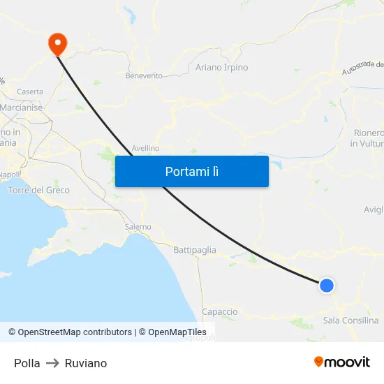 Polla to Ruviano map