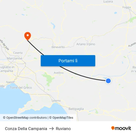 Conza Della Campania to Ruviano map