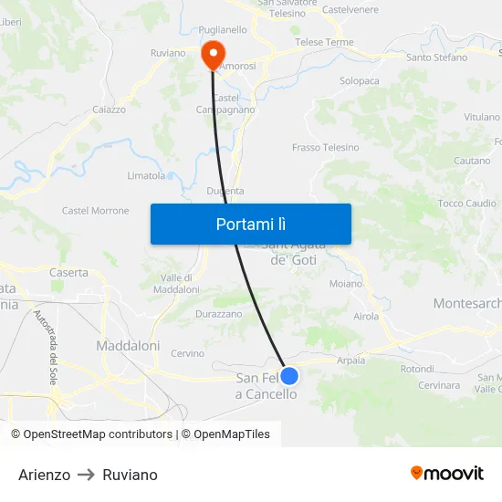 Arienzo to Ruviano map