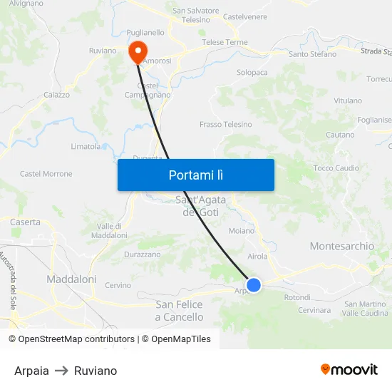 Arpaia to Ruviano map