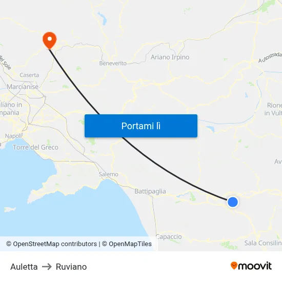 Auletta to Ruviano map