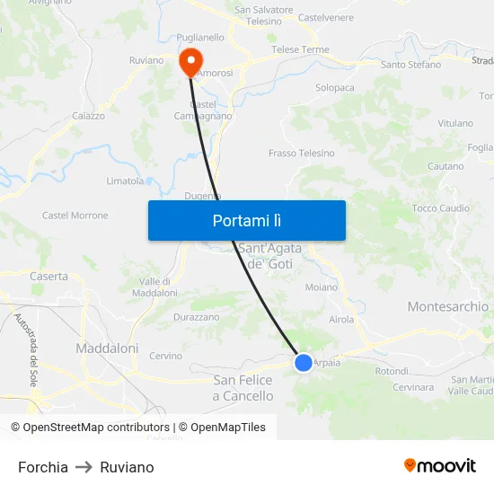 Forchia to Ruviano map