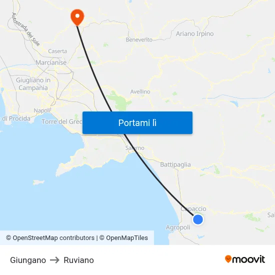 Giungano to Ruviano map