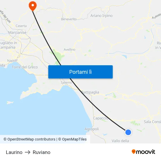 Laurino to Ruviano map