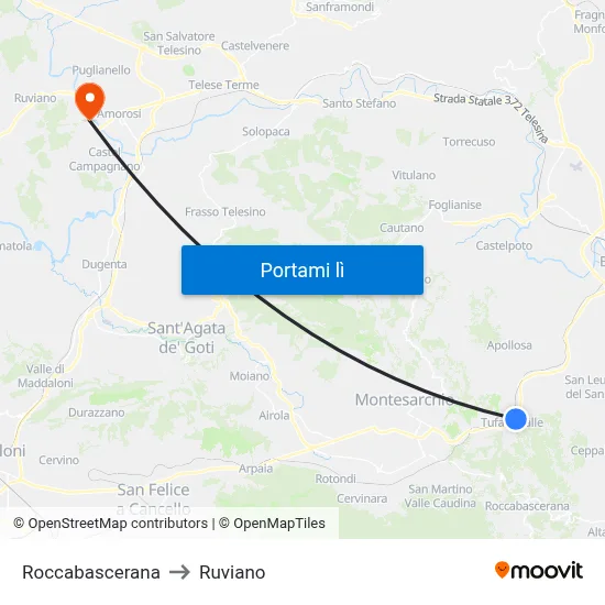 Roccabascerana to Ruviano map