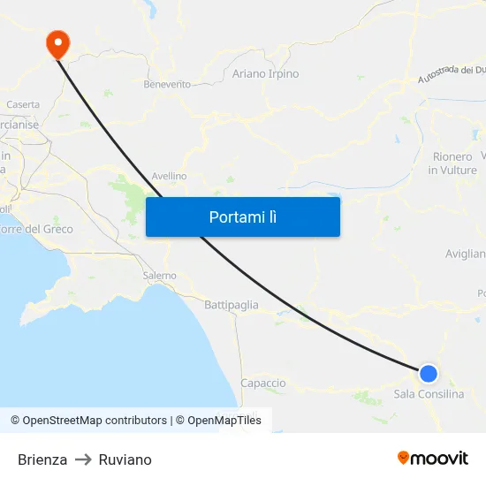 Brienza to Ruviano map
