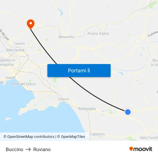 Buccino to Ruviano map