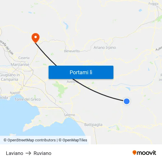 Laviano to Ruviano map