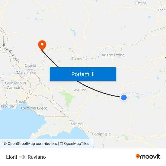 Lioni to Ruviano map