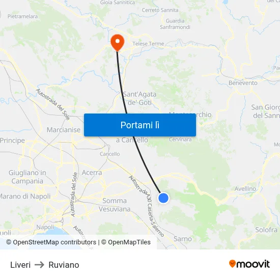 Liveri to Ruviano map