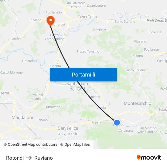 Rotondi to Ruviano map