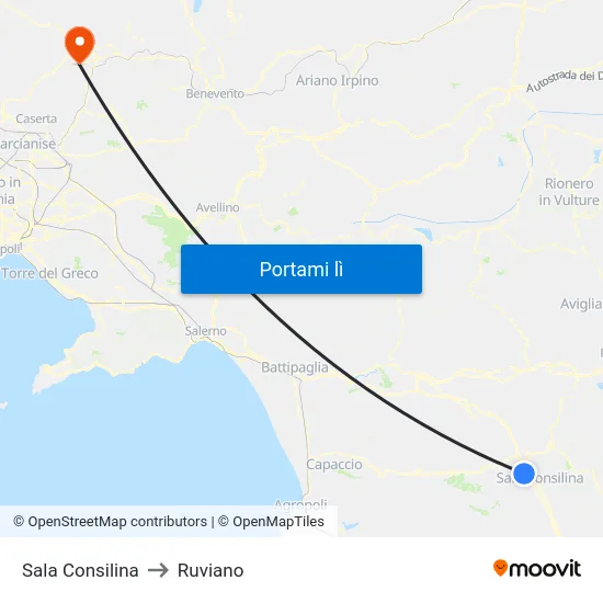 Sala Consilina to Ruviano map