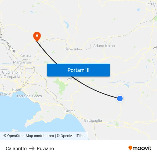 Calabritto to Ruviano map