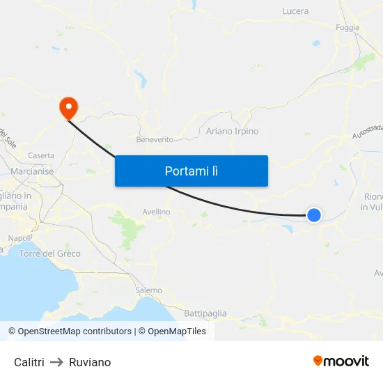 Calitri to Ruviano map