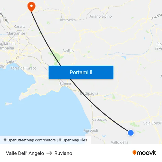 Valle Dell' Angelo to Ruviano map