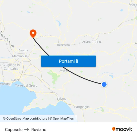 Caposele to Ruviano map