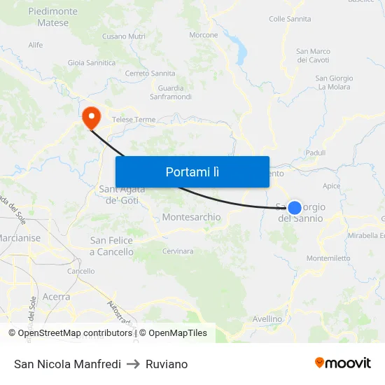 San Nicola Manfredi to Ruviano map