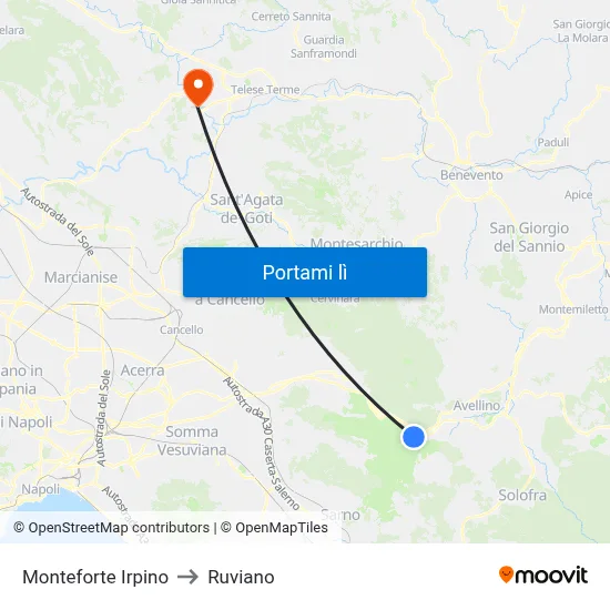 Monteforte Irpino to Ruviano map