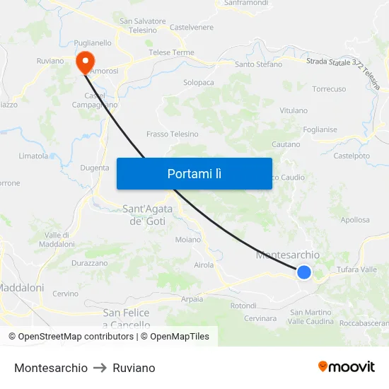 Montesarchio to Ruviano map