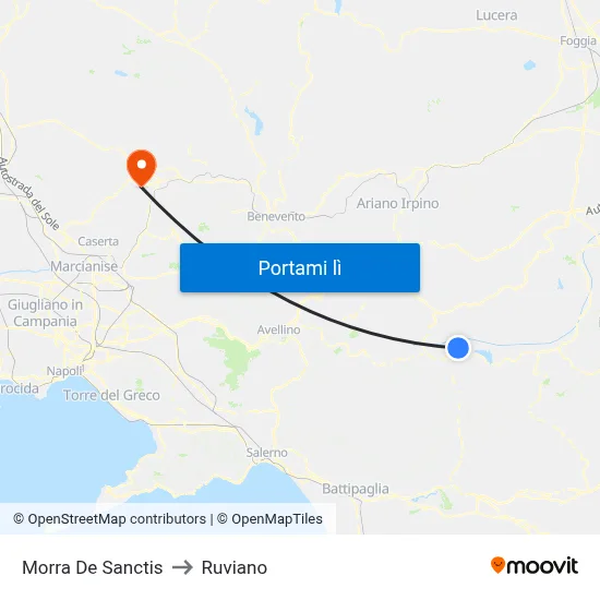 Morra De Sanctis to Ruviano map