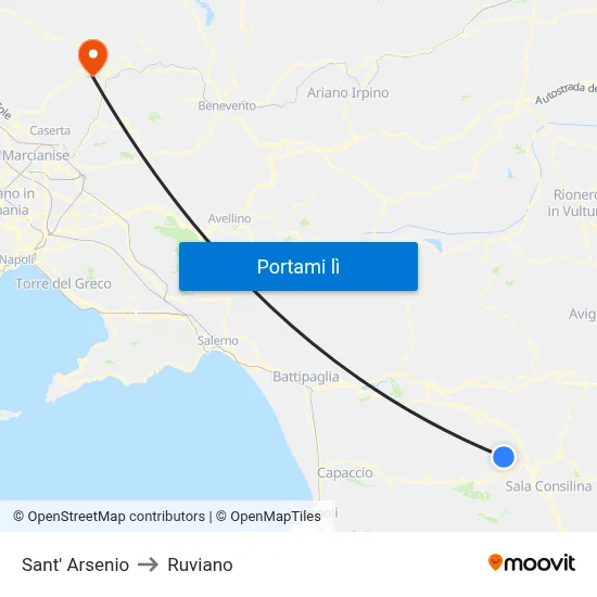 Sant' Arsenio to Ruviano map