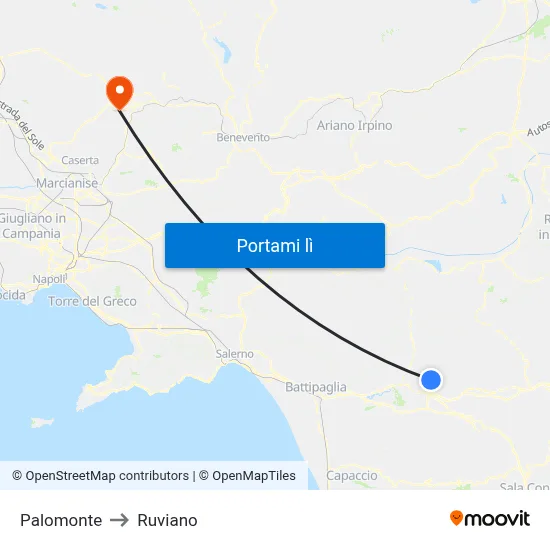 Palomonte to Ruviano map