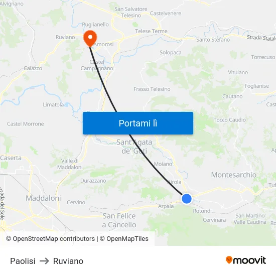 Paolisi to Ruviano map