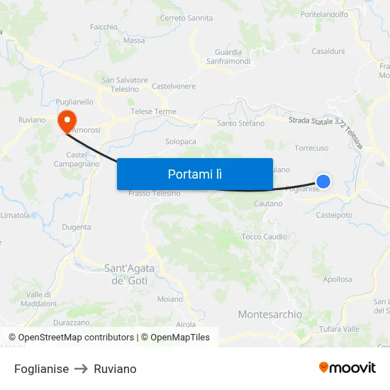 Foglianise to Ruviano map