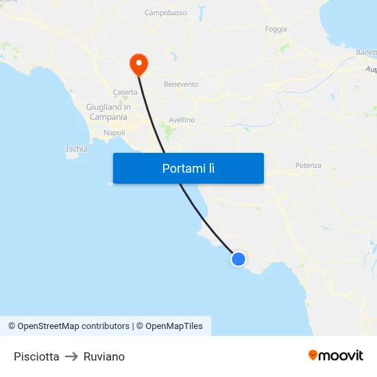 Pisciotta to Ruviano map