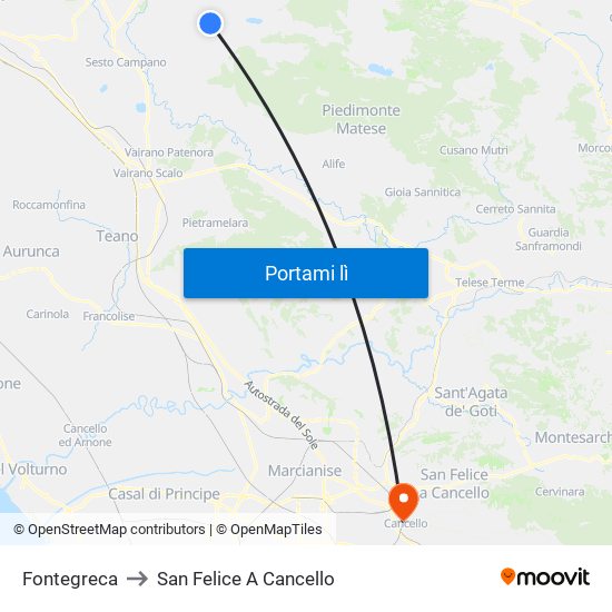 Fontegreca to San Felice A Cancello map