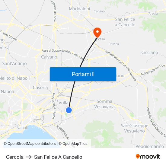 Cercola to San Felice A Cancello map