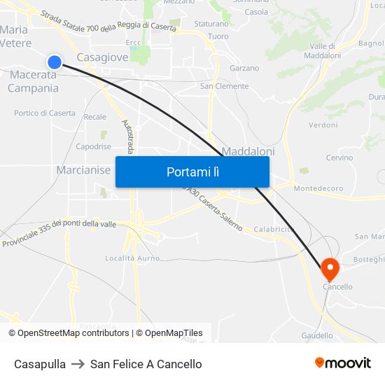 Casapulla to San Felice A Cancello map