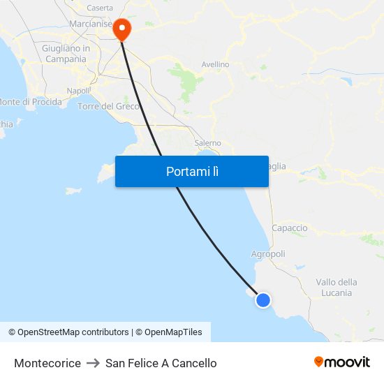 Montecorice to San Felice A Cancello map