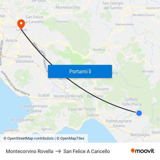 Montecorvino Rovella to San Felice A Cancello map