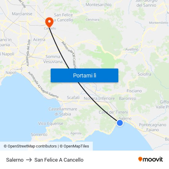 Salerno to San Felice A Cancello map