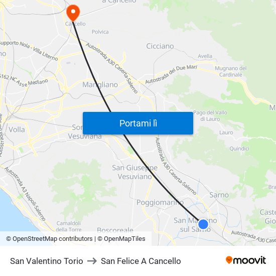 San Valentino Torio to San Felice A Cancello map