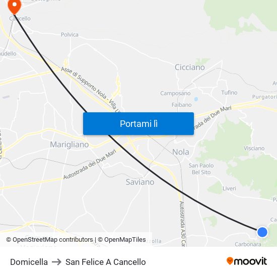 Domicella to San Felice A Cancello map