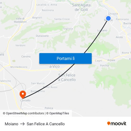 Moiano to San Felice A Cancello map