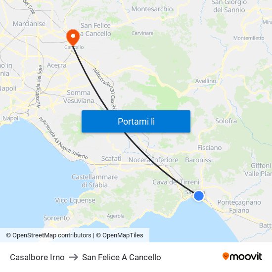 Casalbore Irno to San Felice A Cancello map