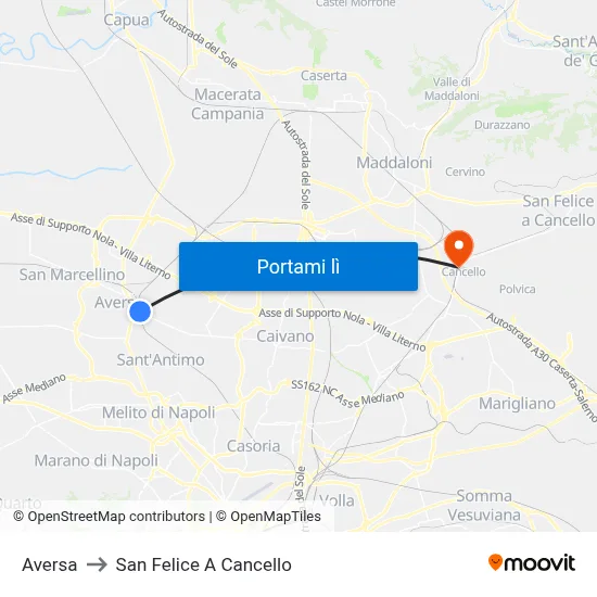 Aversa to San Felice A Cancello map