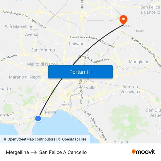 Mergellina to San Felice A Cancello map